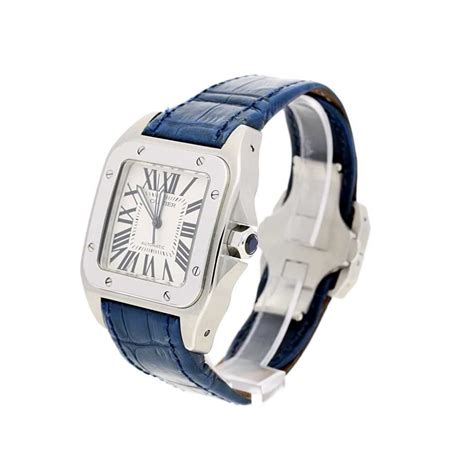 cartier santos 100 blue strap.